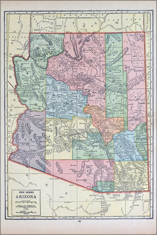 24"x36" Gallery Poster, map of arizona 1927