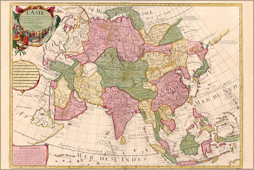 24"x36" Gallery Poster, map of asia 1700 in french p1