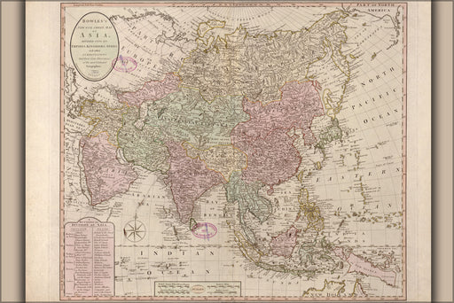 24"x36" Gallery Poster, map of asia 1791; india russia china japan