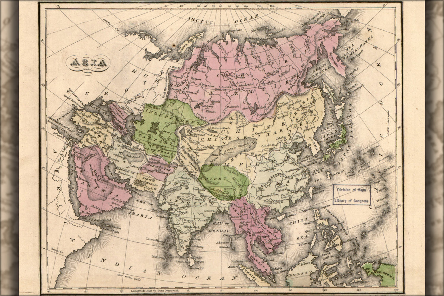 24"x36" Gallery Poster, map of asia 1835