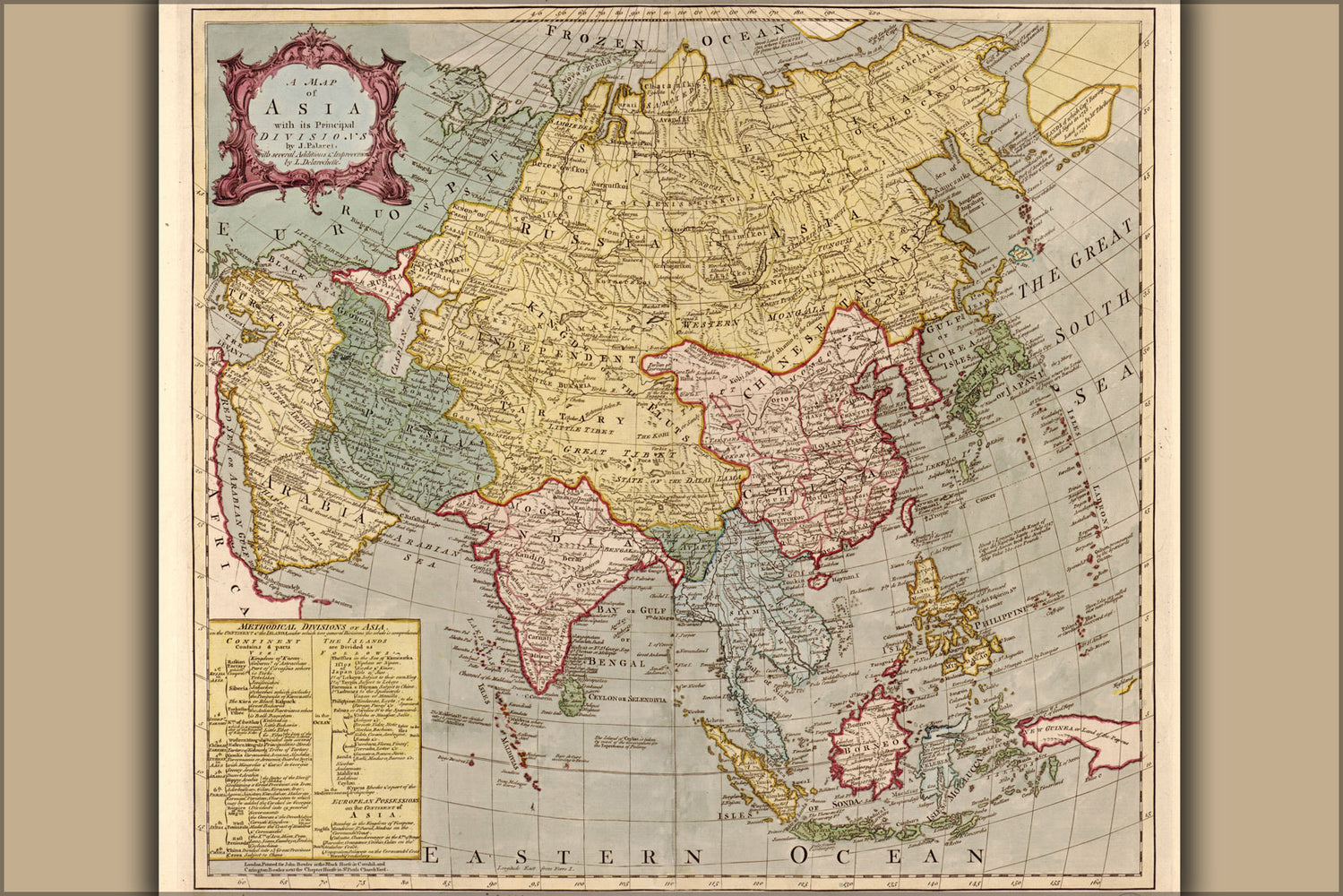 24"x36" Gallery Poster, map of asia 18th cent. India japan china russia
