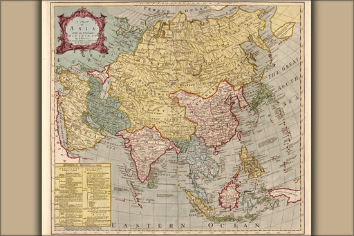 24"x36" Gallery Poster, map of asia 18th cent. India japan china russia