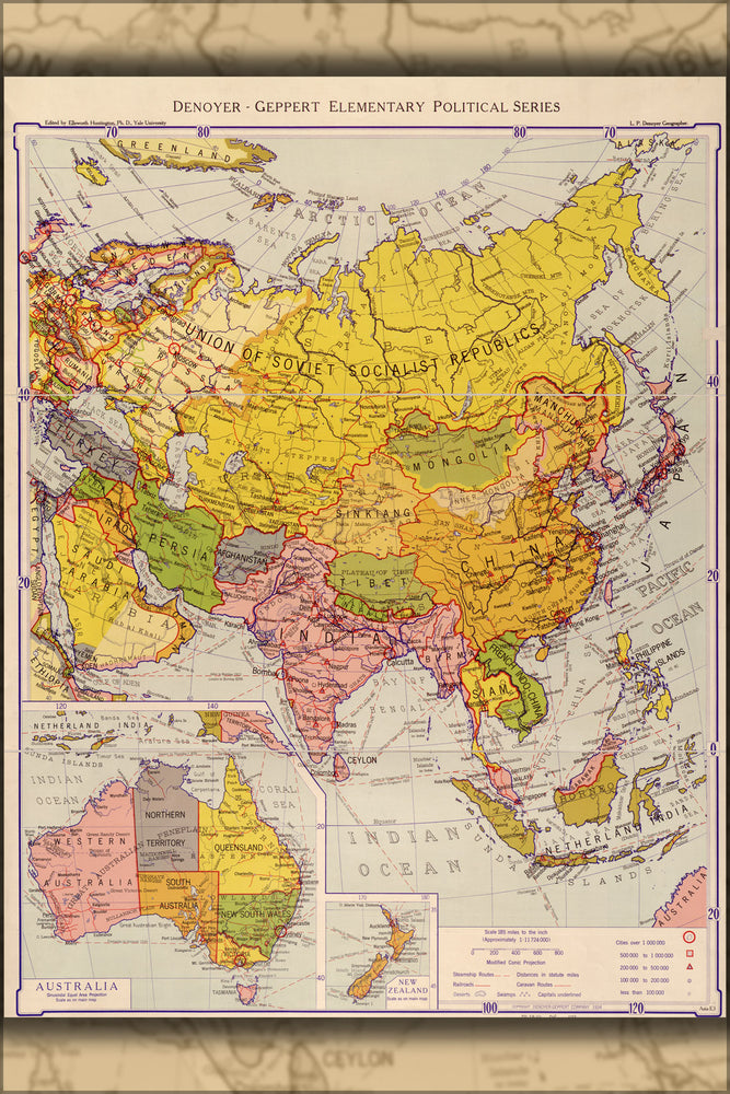 24"x36" Gallery Poster, map of asia 1934