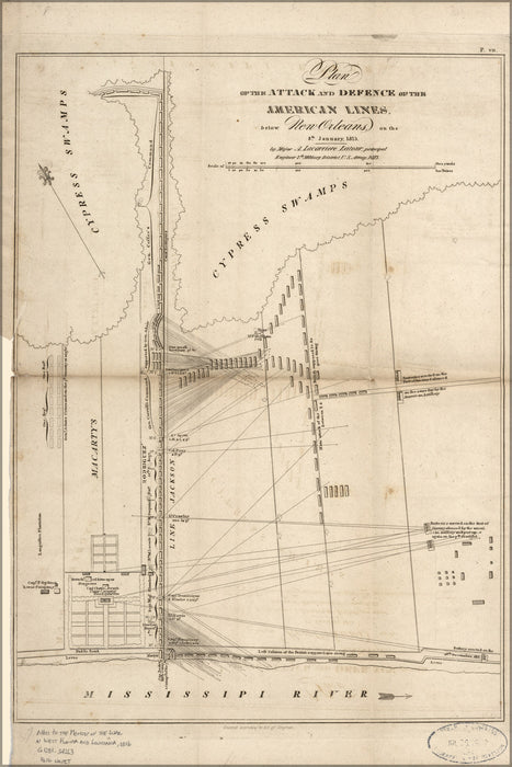 24"x36" Gallery Poster, map of attack below New Orleans war of 1812