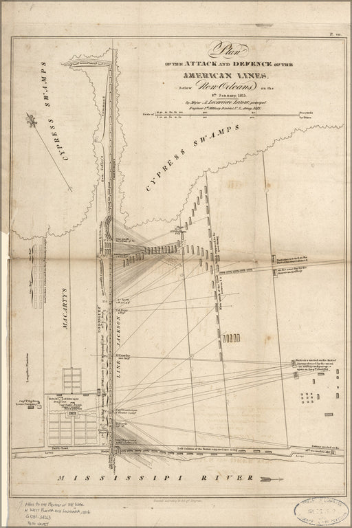 24"x36" Gallery Poster, map of attack below New Orleans war of 1812