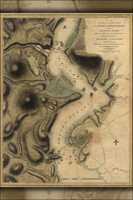24"x36" Gallery Poster, map of attack of Forts Clinton & Montgomery, 6 October 1777