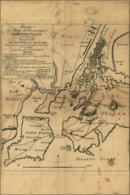 24"x36" Gallery Poster, map of attack on long island new york 1776