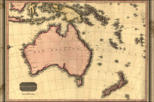 24"x36" Gallery Poster, map of australia and new zealand 1818