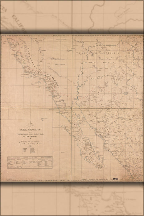 24"x36" Gallery Poster, map of baja California 1823