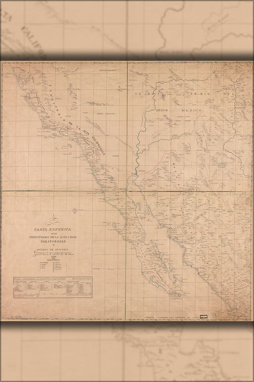 24"x36" Gallery Poster, map of baja California 1823