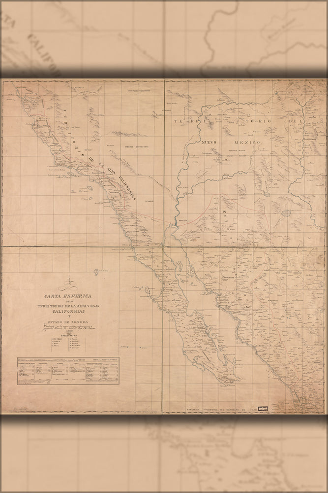24"x36" Gallery Poster, map of baja California 1823