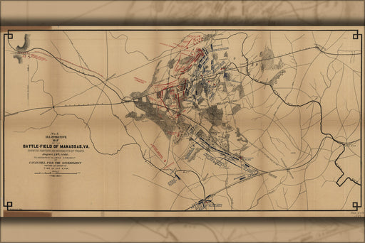 24"x36" Gallery Poster, map of battle field Manassas virginia Aug 29 1862