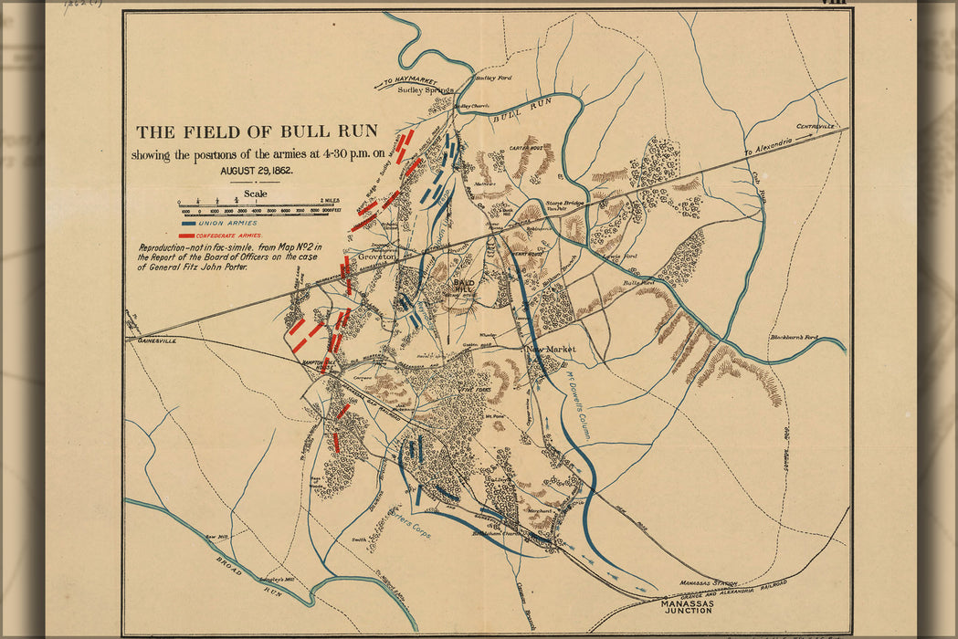 24"x36" Gallery Poster, map of battle field of Bull Run 1862