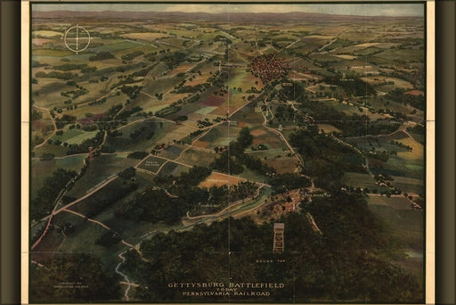24"x36" Gallery Poster, map of battle field of Gettysburg today pub 1913