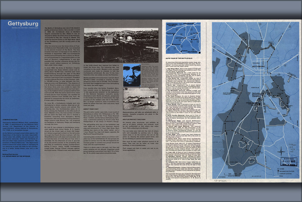 24"x36" Gallery Poster, map of battle of Gettysburg national Park 1973