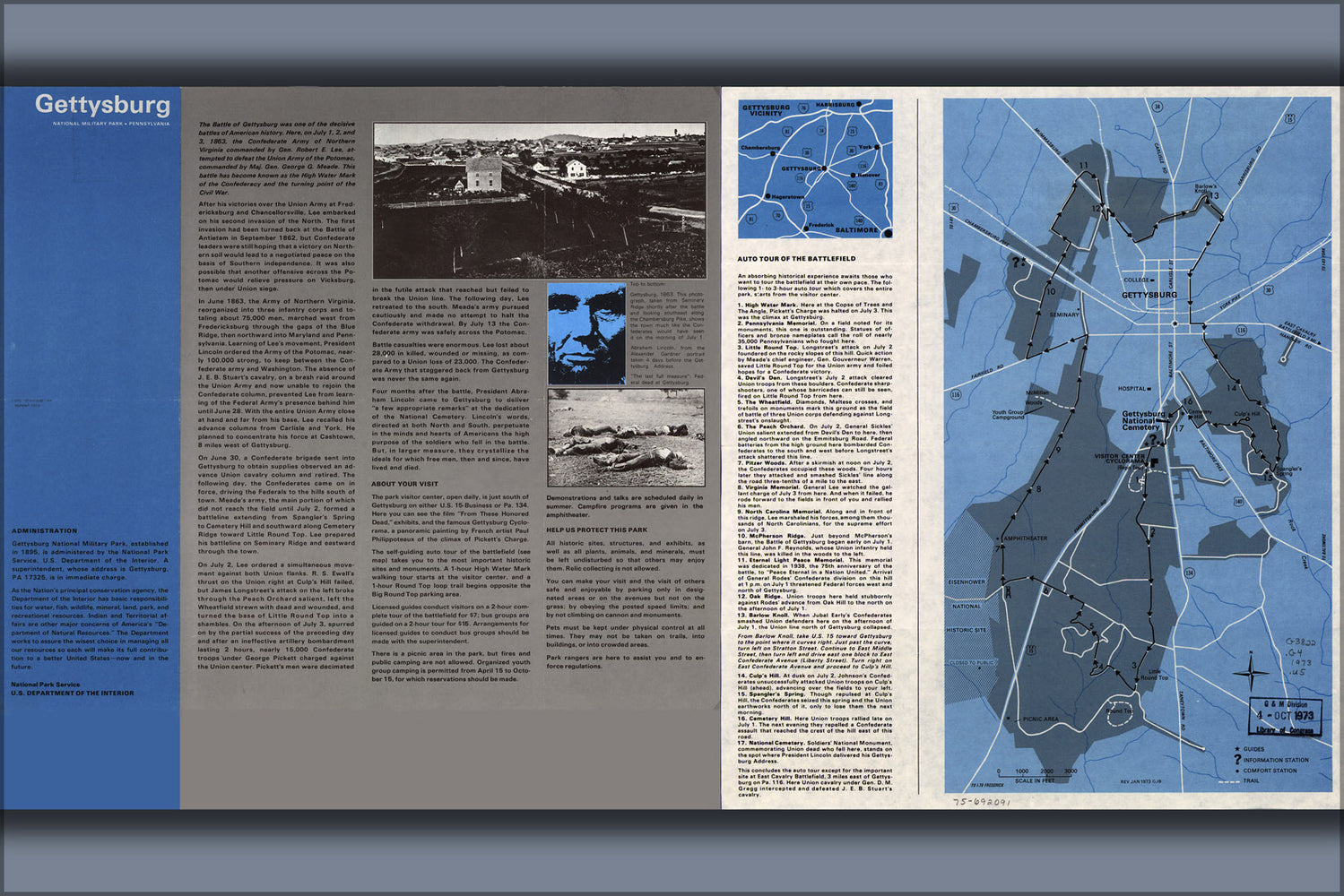 24"x36" Gallery Poster, map of battle of Gettysburg national Park 1973