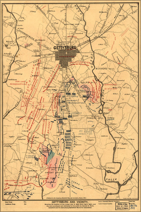 24"x36" Gallery Poster, map of battle of Gettysburg on third day