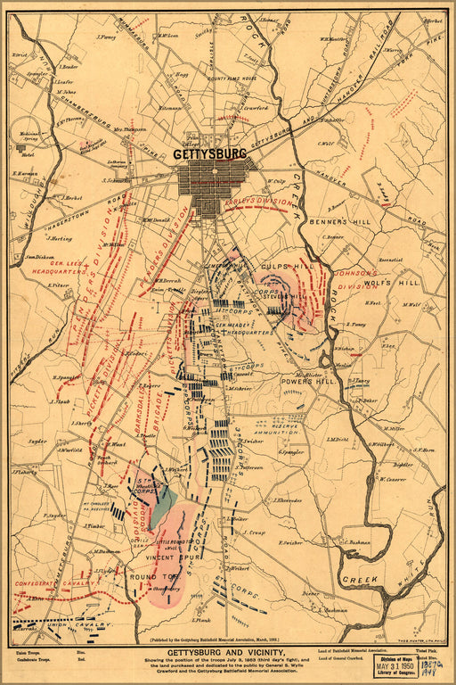 24"x36" Gallery Poster, map of battle of Gettysburg on third day