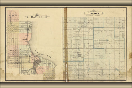 24"x36" Gallery Poster, map of bay county bay city michigan 1896