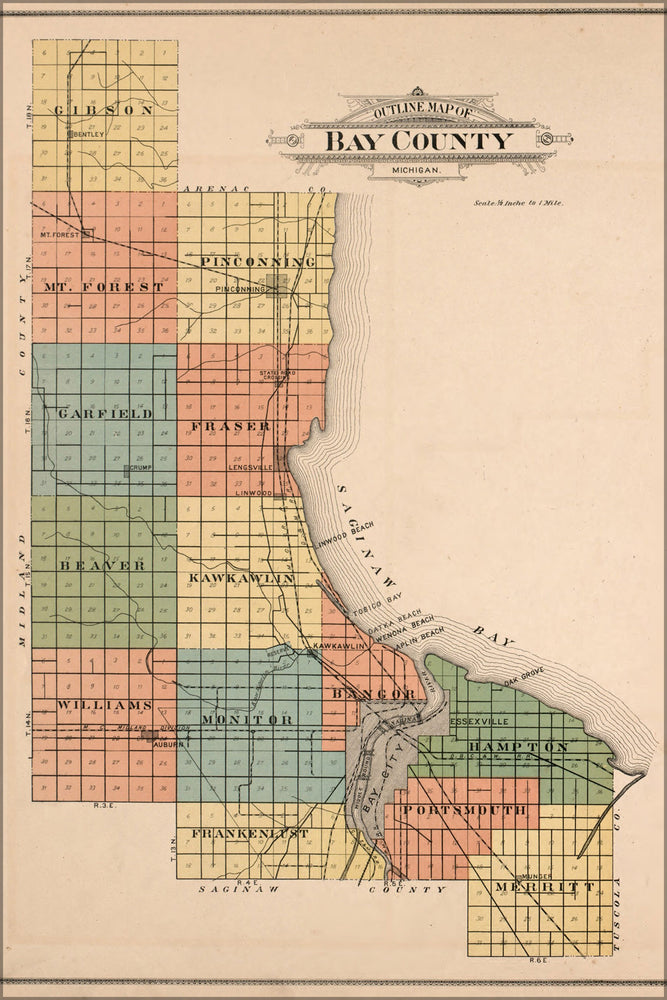 24"x36" Gallery Poster, map of bay county michigan bay city 1916