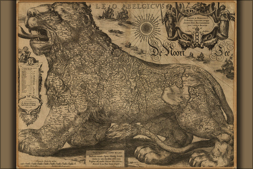 24"x36" Gallery Poster, map of belgium as leo the lion 1611