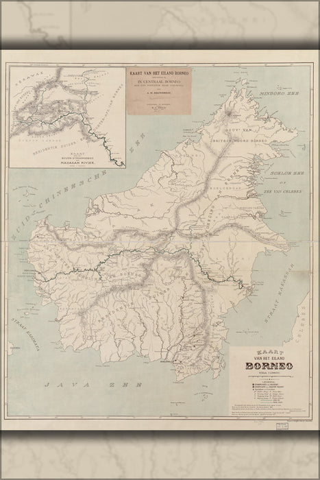 24"x36" Gallery Poster, map of borneo 1902 in dutch