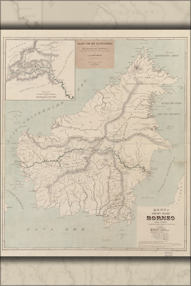 24"x36" Gallery Poster, map of borneo 1902 in dutch