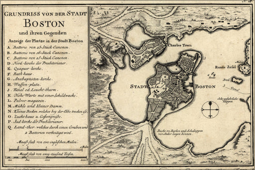 24"x36" Gallery Poster, map of boston 1758 in german