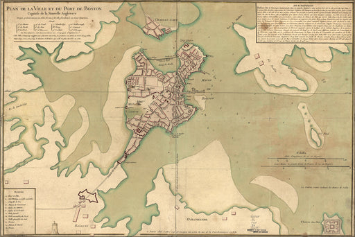 24"x36" Gallery Poster, map of boston 1764 in french