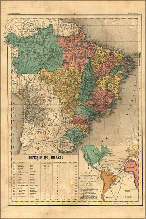 24"x36" Gallery Poster, map of brazil 1868 in portuguese