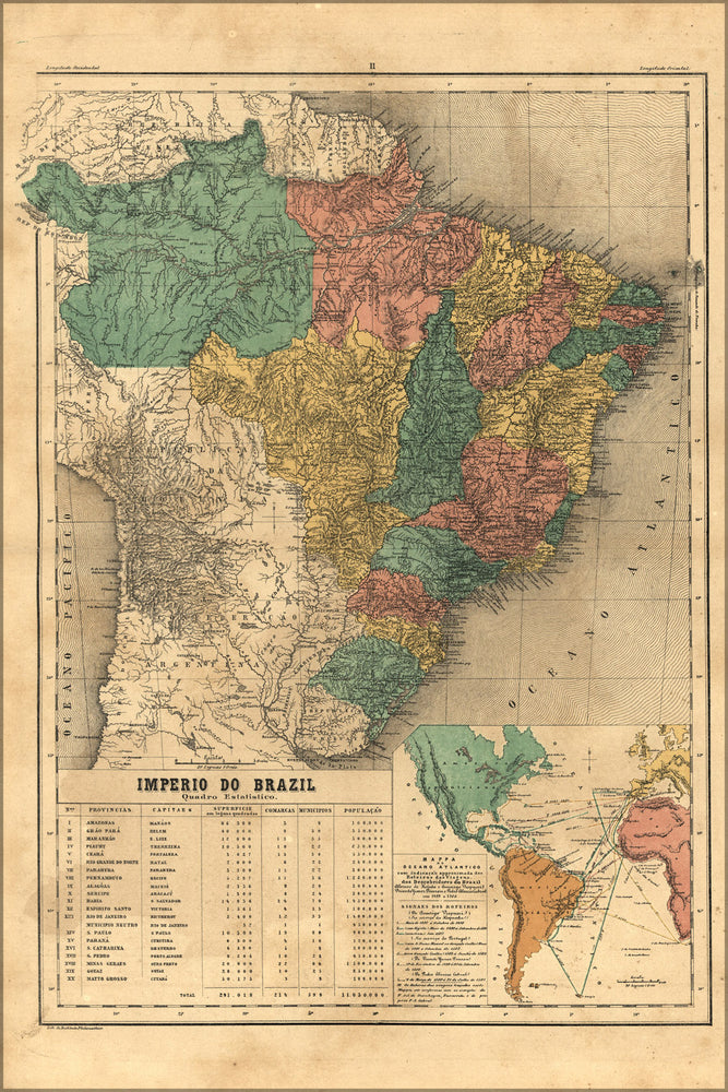 24"x36" Gallery Poster, map of brazil 1868 in portuguese