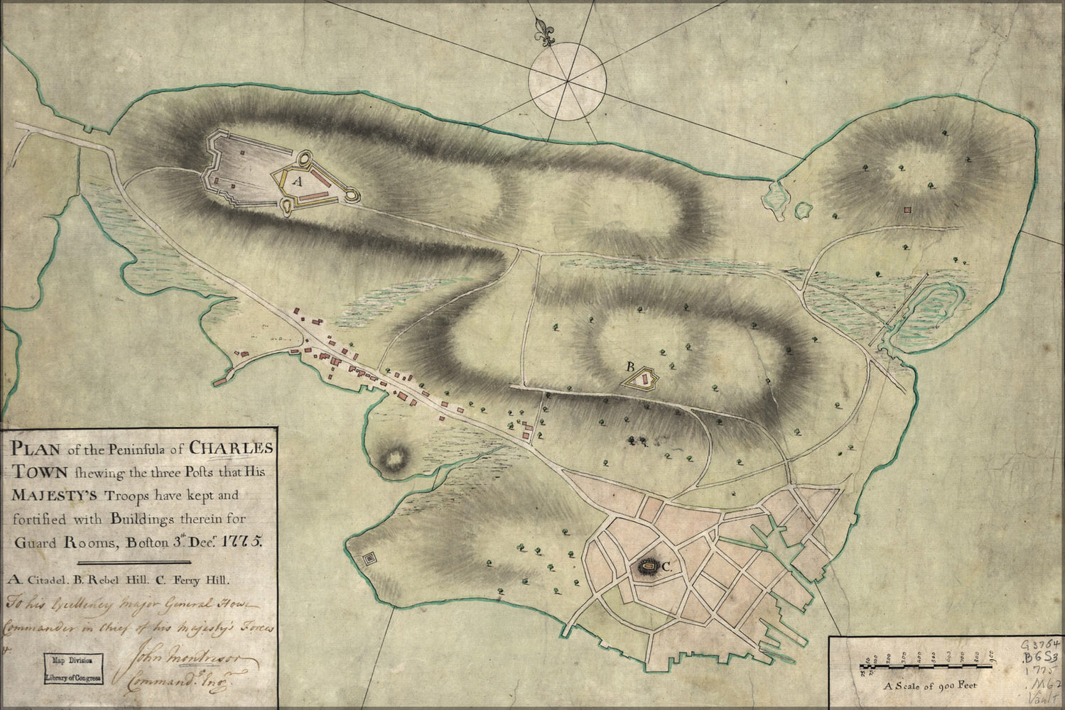 24"x36" Gallery Poster, map of british fortifications at boston 1775