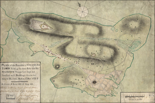 24"x36" Gallery Poster, map of british fortifications at boston 1775