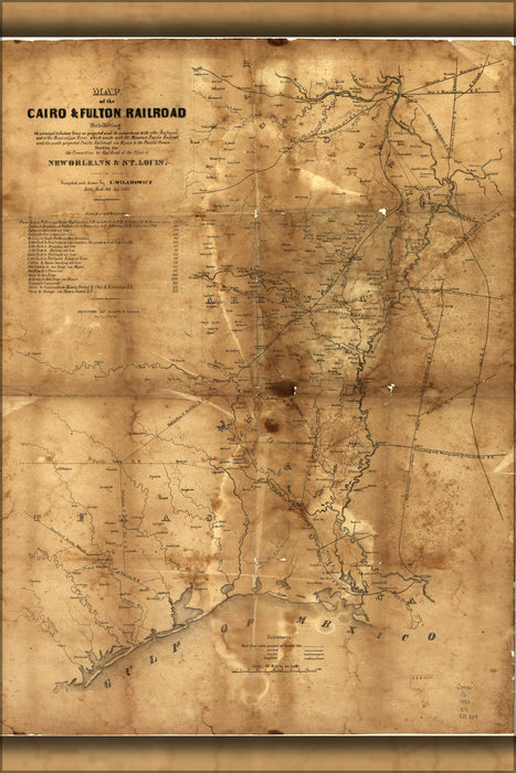 24"x36" Gallery Poster, map of cairo & fulton railroad Louisiana 1853