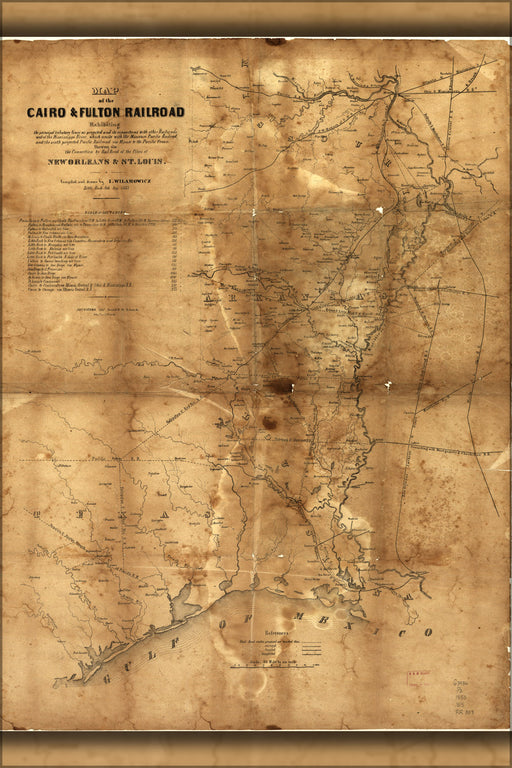 24"x36" Gallery Poster, map of cairo & fulton railroad Louisiana 1853