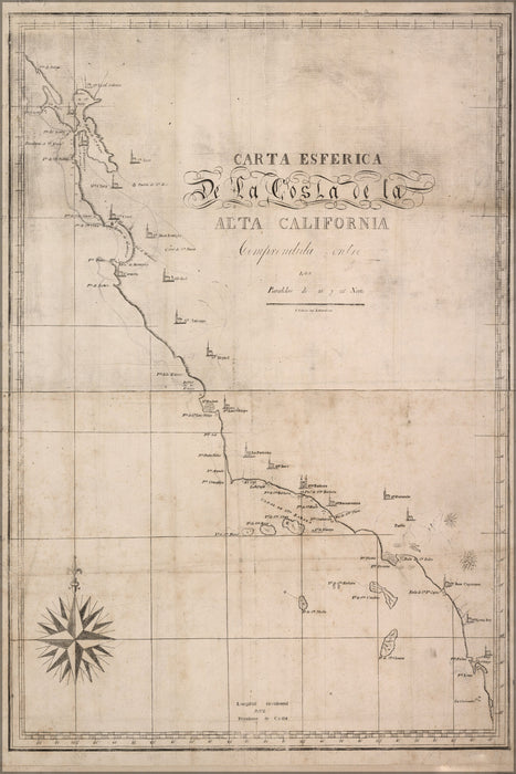 24"x36" Gallery Poster, map of california 1839