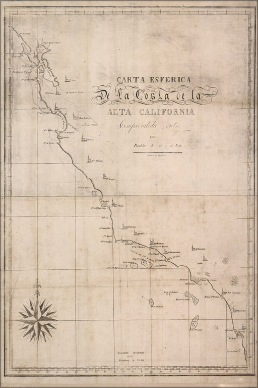 24"x36" Gallery Poster, map of california 1839