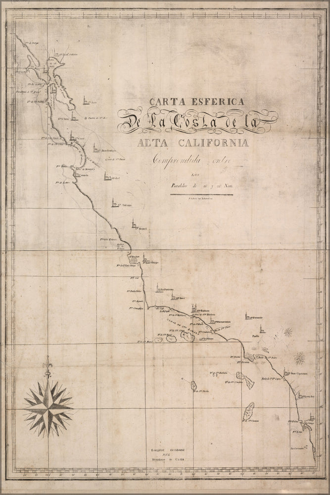 24"x36" Gallery Poster, map of california 1839