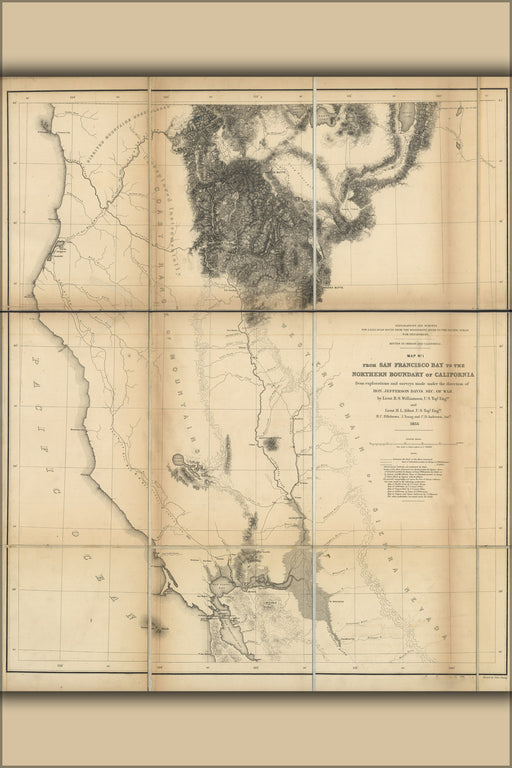 24"x36" Gallery Poster, map of california north of San Francisco Bay 1855