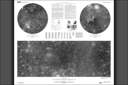 24"x36" Gallery Poster, map of callisto moon of jupiter by galileo orbiter spacecraft