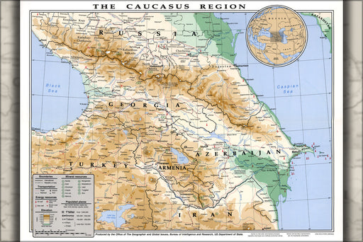 24"x36" Gallery Poster, map of caucasus georgia armenia azerbaijan 1994