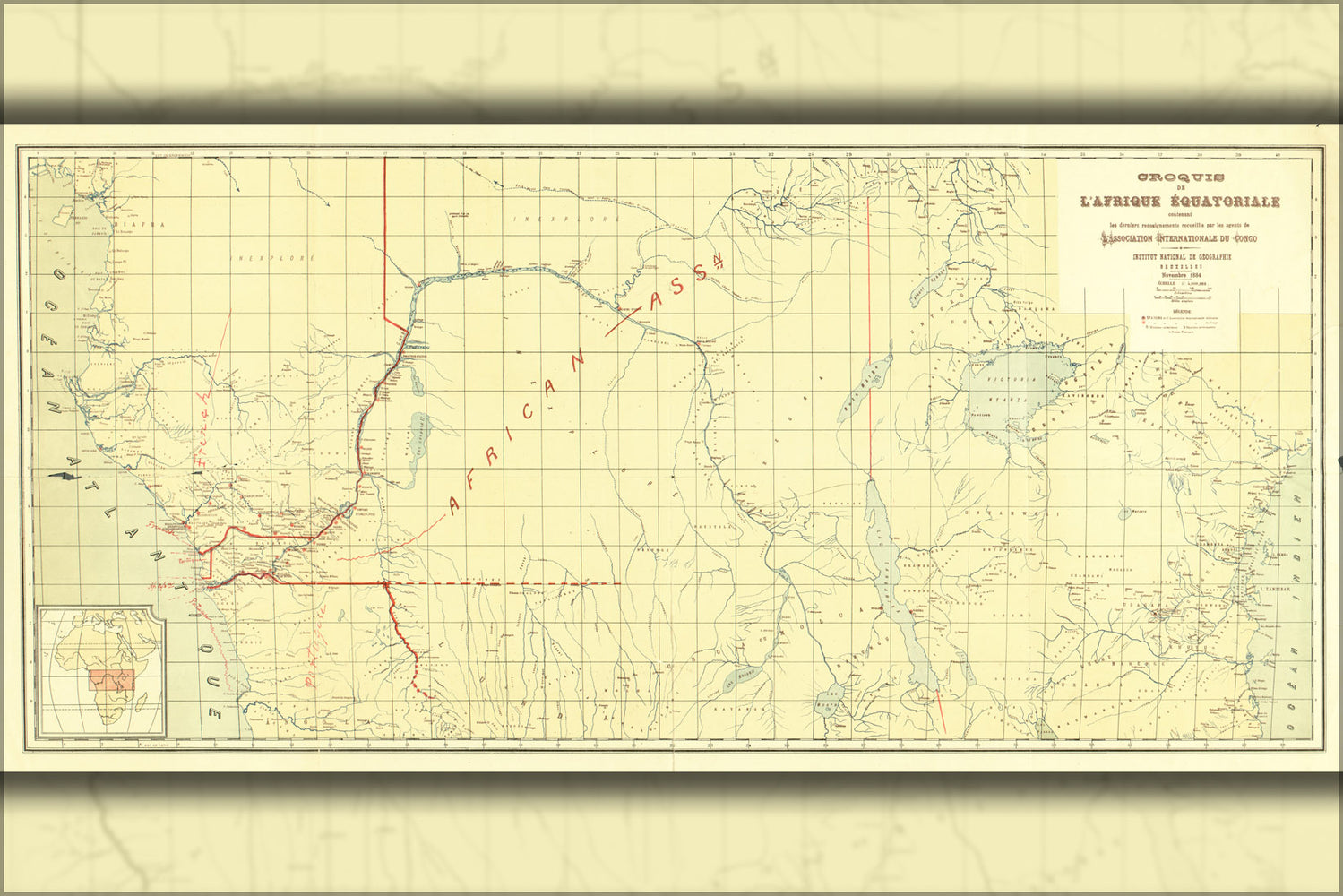 24"x36" Gallery Poster, map of central sahara africa 1884 in french
