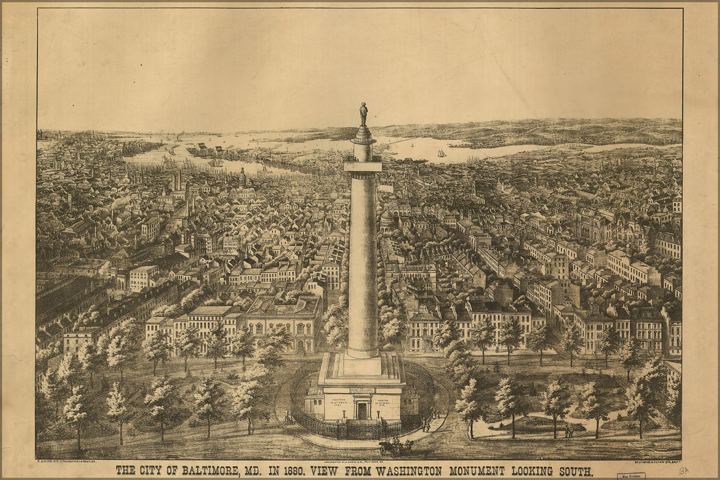 24"x36" Gallery Poster, map of city of Baltimore maryland 1880