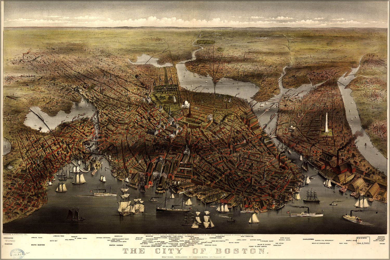 24"x36" Gallery Poster, map of city of Boston 1873