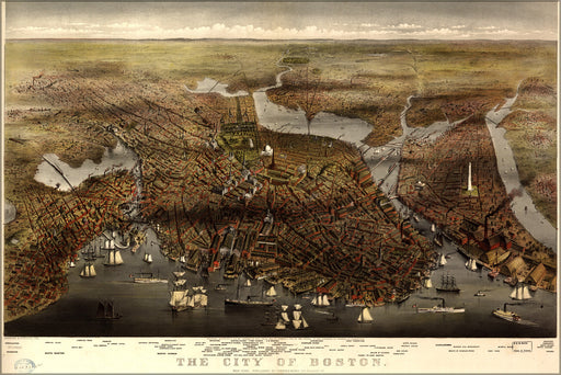 24"x36" Gallery Poster, map of city of Boston 1873
