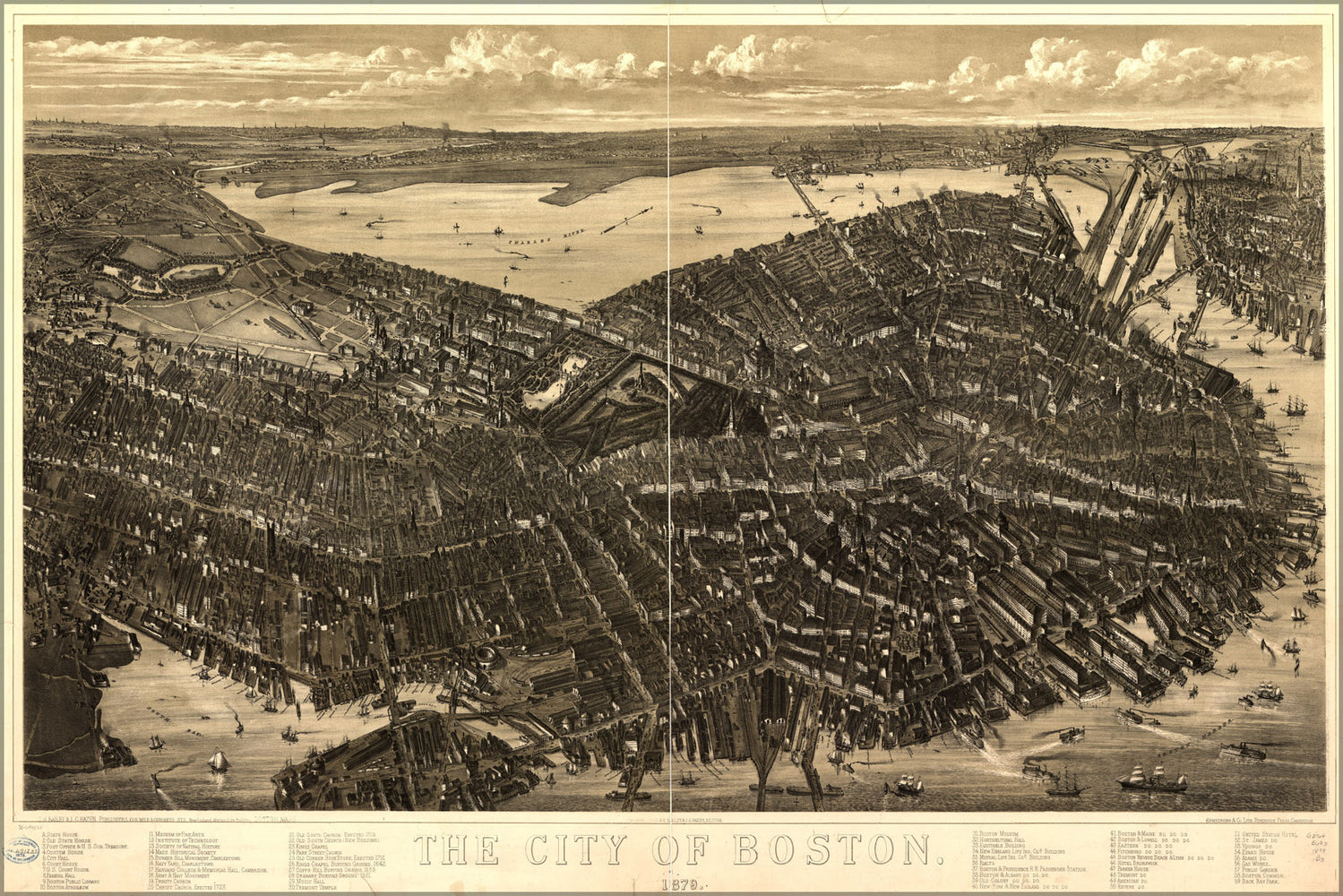 24"x36" Gallery Poster, map of city of Boston 1879