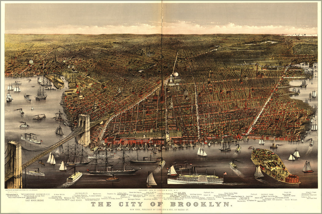 24"x36" Gallery Poster, map of city of Brooklyn 1879