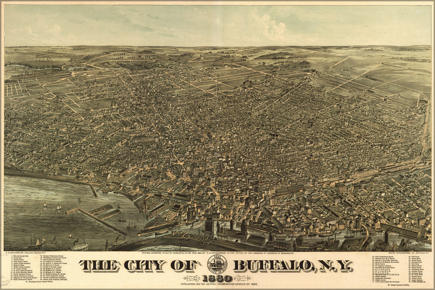 24"x36" Gallery Poster, map of city of Buffalo new york 1880