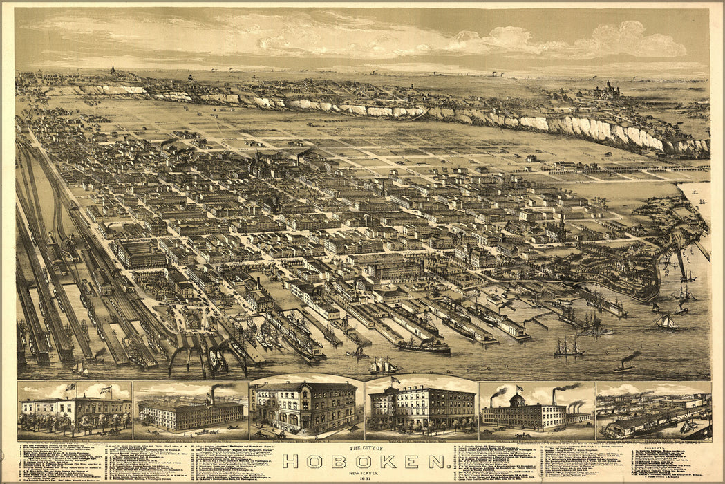 24"x36" Gallery Poster, map of city of Hoboken, New Jersey, 1881