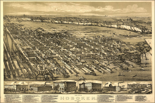 24"x36" Gallery Poster, map of city of Hoboken, New Jersey, 1881
